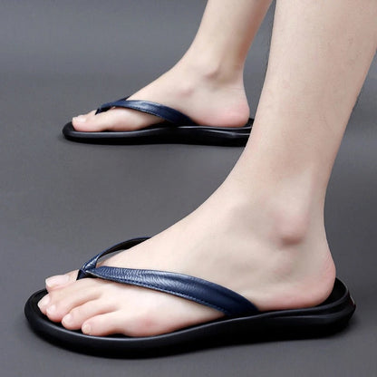 Herre Flip-Flop Sandaler I Kalveskind – Let Skridsikkert Sommerfodtøj