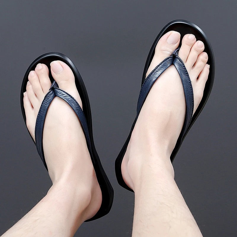 Herre Flip-Flop Sandaler I Kalveskind – Let Skridsikkert Sommerfodtøj