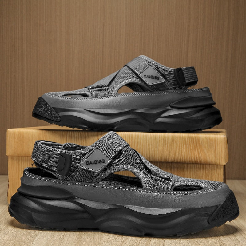 Men's Closed Sport Sandals with Adjustable Cross Straps and Mesh Panels - Comfortable Sandals with a Chunky Sole for Leisure, Hiking and Outdoor Use