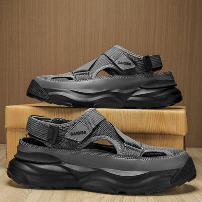 Men's Closed Sport Sandals with Adjustable Cross Straps and Mesh Panels - Comfortable Sandals with a Chunky Sole for Leisure, Hiking and Outdoor Use