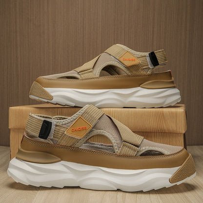 Men's Closed Sport Sandals with Adjustable Cross Straps and Mesh Panels - Comfortable Sandals with a Chunky Sole for Leisure, Hiking and Outdoor Use