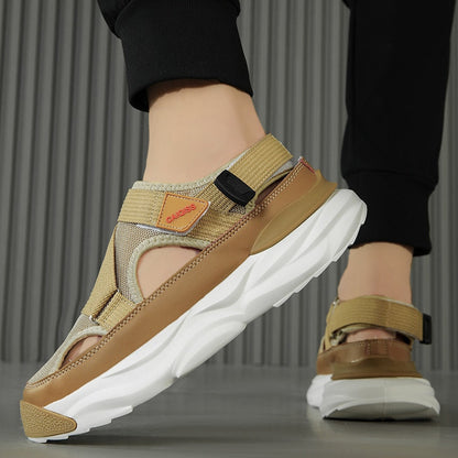 Men's Closed Sport Sandals with Adjustable Cross Straps and Mesh Panels - Comfortable Sandals with a Chunky Sole for Leisure, Hiking and Outdoor Use