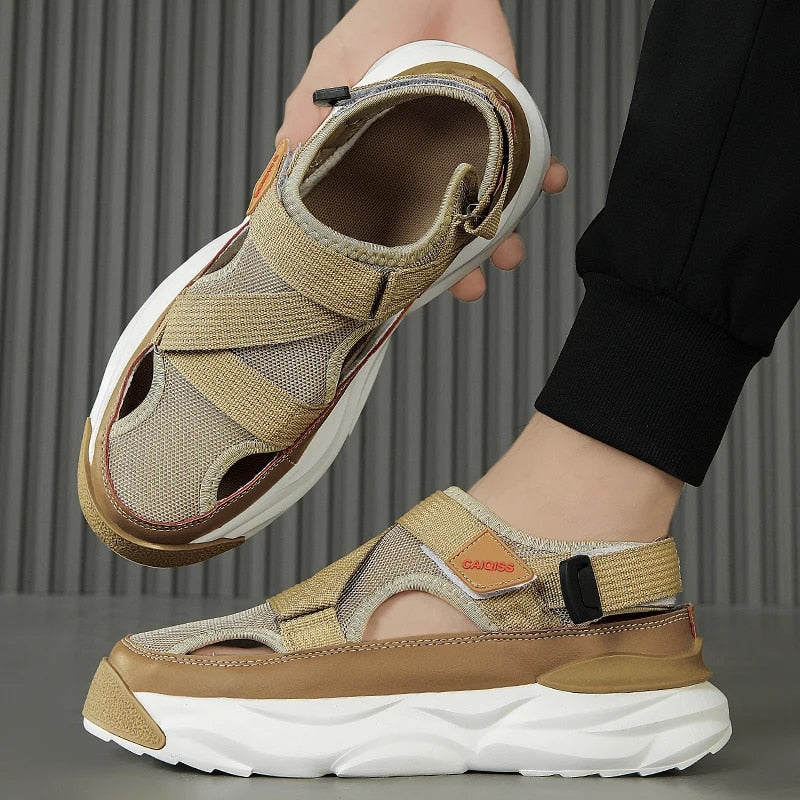 Men's Closed Sport Sandals with Adjustable Cross Straps and Mesh Panels - Comfortable Sandals with a Chunky Sole for Leisure, Hiking and Outdoor Use