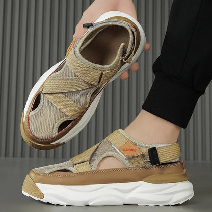 Men's Closed Sport Sandals with Adjustable Cross Straps and Mesh Panels - Comfortable Sandals with a Chunky Sole for Leisure, Hiking and Outdoor Use