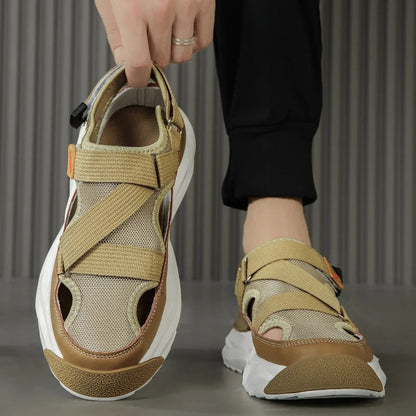 Men's Closed Sport Sandals with Adjustable Cross Straps and Mesh Panels - Comfortable Sandals with a Chunky Sole for Leisure, Hiking and Outdoor Use
