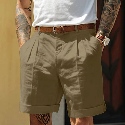 Pánské plisované letní šortky s ohrnutými nohavicemi – šortky na míru s elegantním střihem na dovolenou, volný čas i ve stylu smart casual