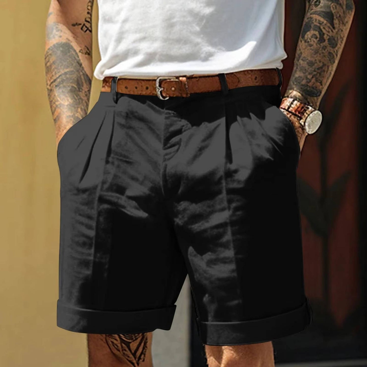 Pánské plisované letní šortky s ohrnutými nohavicemi – šortky na míru s elegantním střihem na dovolenou, volný čas i ve stylu smart casual