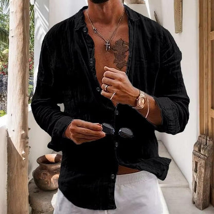 Men's Textured Shirt with Front Button Closure and Long Sleeves – Casual Shirt for Everyday Wear, Leisure, and Smart-Casual Style