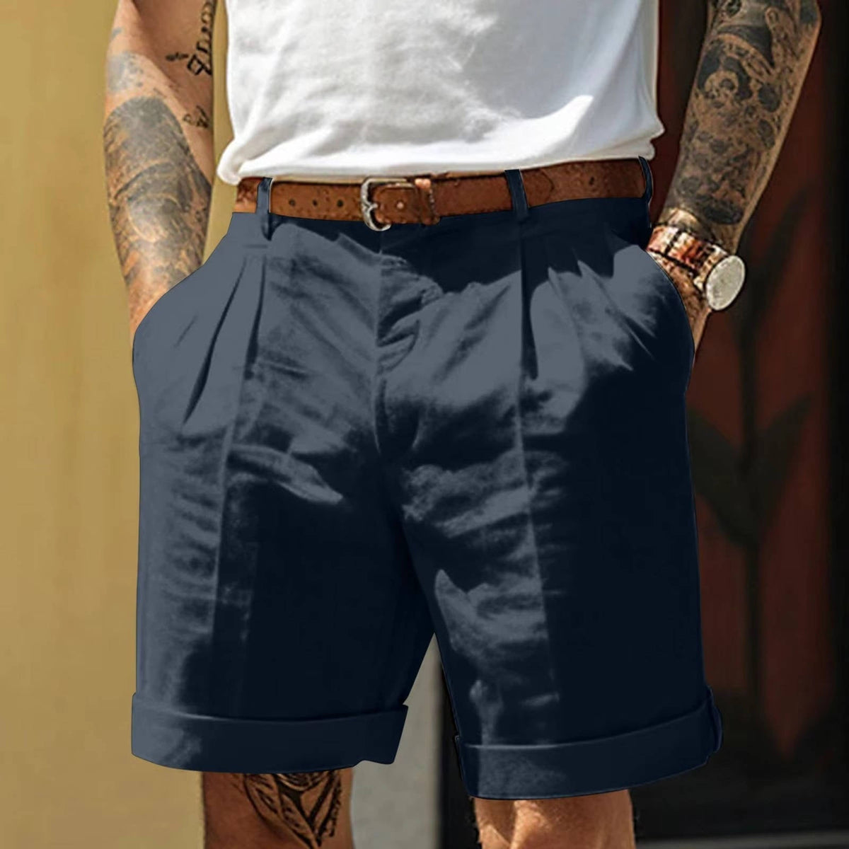 Pánské plisované letní šortky s ohrnutými nohavicemi – šortky na míru s elegantním střihem na dovolenou, volný čas i ve stylu smart casual