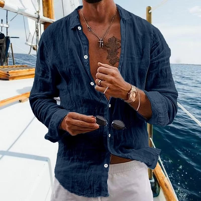 Men's Textured Shirt with Front Button Closure and Long Sleeves – Casual Shirt for Everyday Wear, Leisure, and Smart-Casual Style