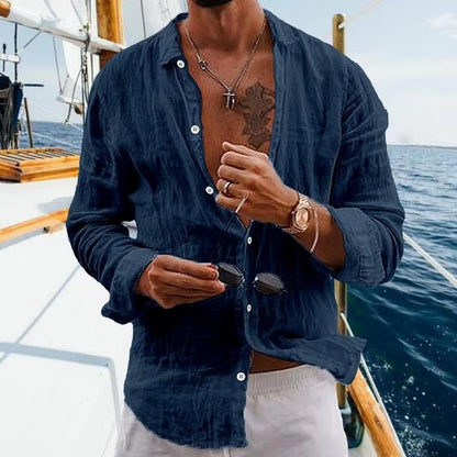 Men's Textured Shirt with Front Button Closure and Long Sleeves – Casual Shirt for Everyday Wear, Leisure, and Smart-Casual Style