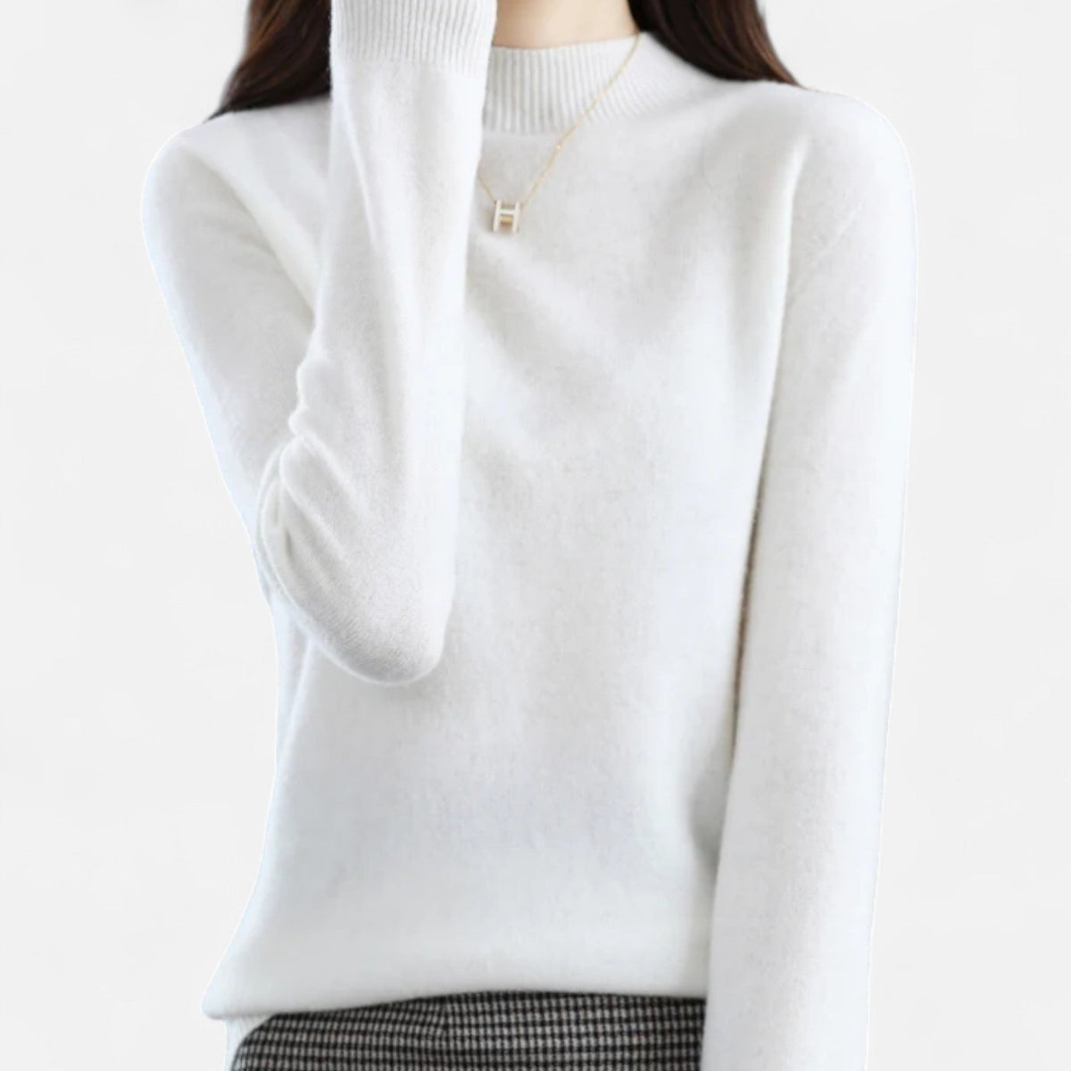 Suéter de lana pura para mujer con cuello semialto - Prenda de punto cálida y clásica para otoño, invierno, uso diario y estilo smart casual