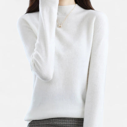 Suéter de lana pura para mujer con cuello semialto - Prenda de punto cálida y clásica para otoño, invierno, uso diario y estilo smart casual