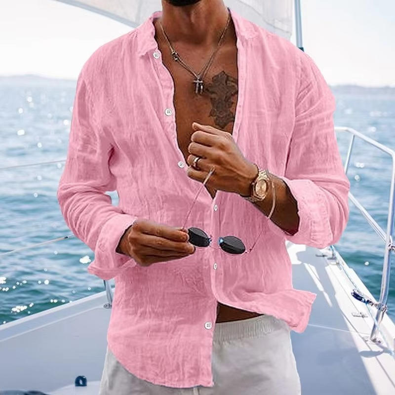 Men's Textured Shirt with Front Button Closure and Long Sleeves – Casual Shirt for Everyday Wear, Leisure, and Smart-Casual Style