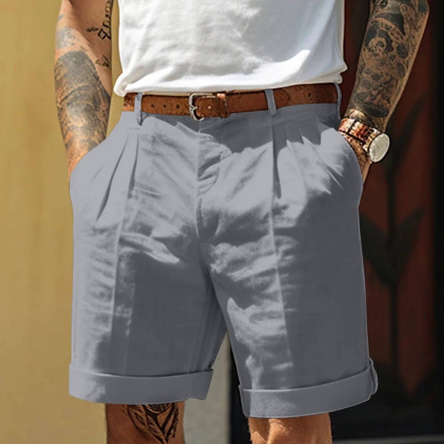 Pánské plisované letní šortky s ohrnutými nohavicemi – šortky na míru s elegantním střihem na dovolenou, volný čas i ve stylu smart casual