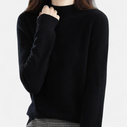 Suéter de lana pura para mujer con cuello semialto - Prenda de punto cálida y clásica para otoño, invierno, uso diario y estilo smart casual