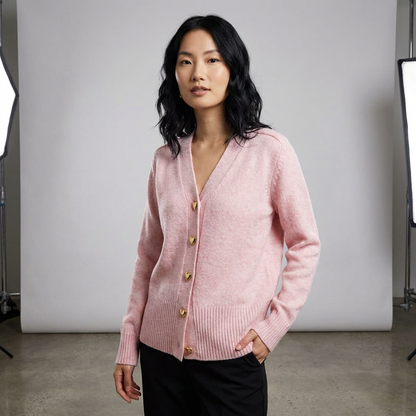 Dame Strikket Cardigan Med V-udskæring Og Knaplukning Foran – Elegant Efterårsstrik Til Hverdagsbrug, Kontor, Fritid Og Smart Casual Stil