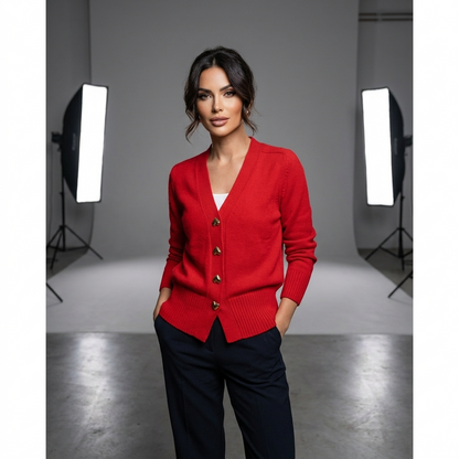 Dame Strikket Cardigan Med V-udskæring Og Knaplukning Foran – Elegant Efterårsstrik Til Hverdagsbrug, Kontor, Fritid Og Smart Casual Stil