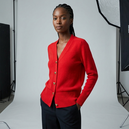 Dame Strikket Cardigan Med V-udskæring Og Knaplukning Foran – Elegant Efterårsstrik Til Hverdagsbrug, Kontor, Fritid Og Smart Casual Stil