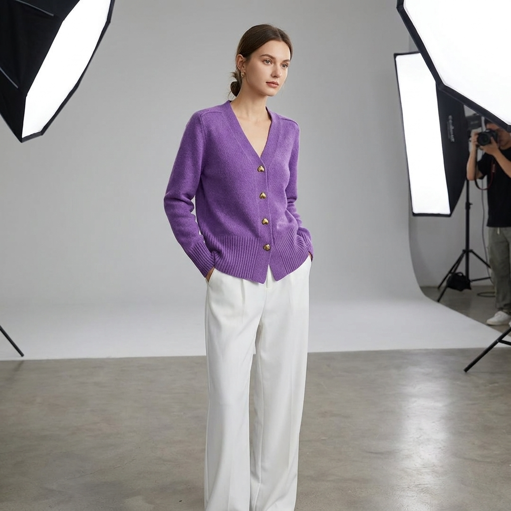 Dame Strikket Cardigan Med V-udskæring Og Knaplukning Foran – Elegant Efterårsstrik Til Hverdagsbrug, Kontor, Fritid Og Smart Casual Stil