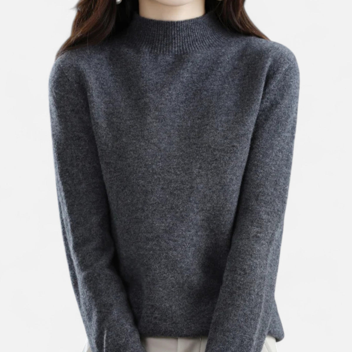 Suéter de lana pura para mujer con cuello semialto - Prenda de punto cálida y clásica para otoño, invierno, uso diario y estilo smart casual