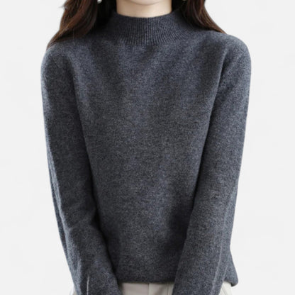 Suéter de lana pura para mujer con cuello semialto - Prenda de punto cálida y clásica para otoño, invierno, uso diario y estilo smart casual