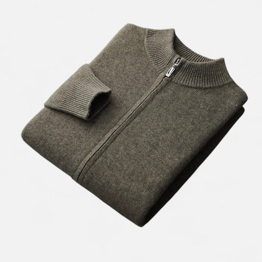 Cardigan pentru bărbați din lână merinos, cu închidere cu fermoar – articol tricotat elegant pentru toamnă, iarnă, purtare zilnică și stil smart casual