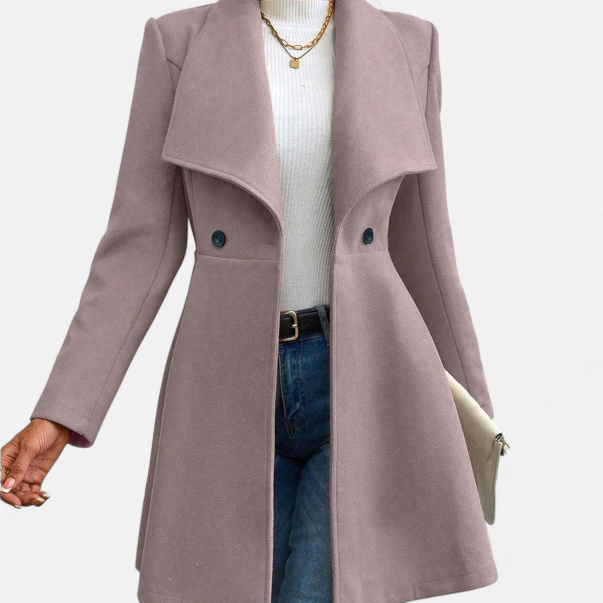 Abrigo de lana para mujer con cuello de solapa - Abrigo de invierno clásico para otoño, invierno, la oficina y el día a día