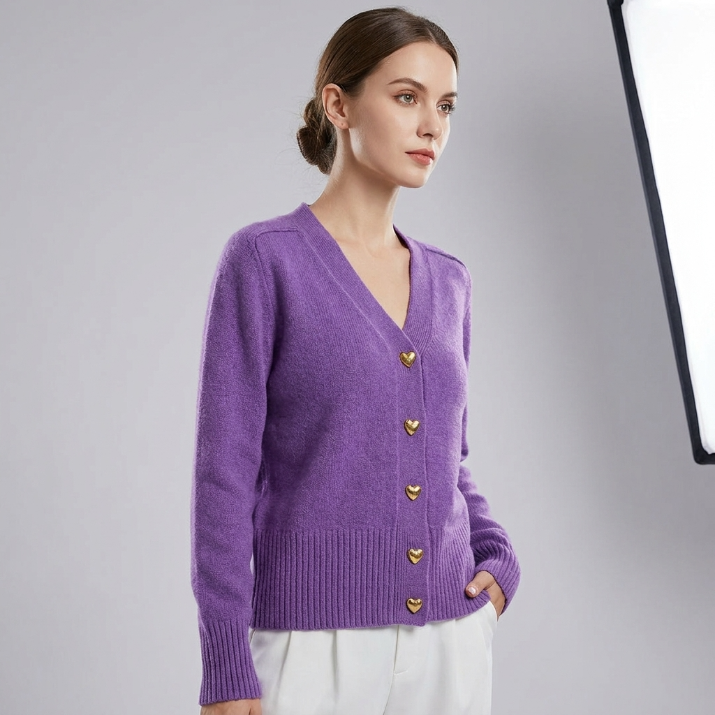 Dame Strikket Cardigan Med V-udskæring Og Knaplukning Foran – Elegant Efterårsstrik Til Hverdagsbrug, Kontor, Fritid Og Smart Casual Stil