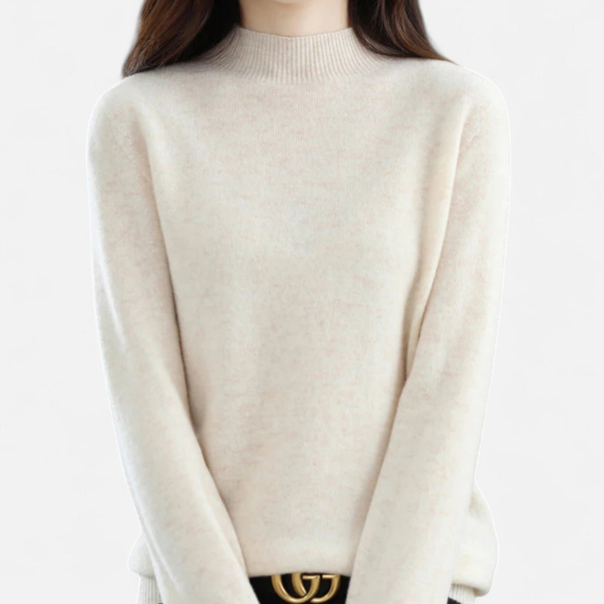 Suéter de lana pura para mujer con cuello semialto - Prenda de punto cálida y clásica para otoño, invierno, uso diario y estilo smart casual
