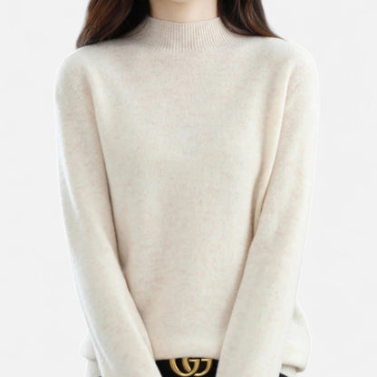 Suéter de lana pura para mujer con cuello semialto - Prenda de punto cálida y clásica para otoño, invierno, uso diario y estilo smart casual