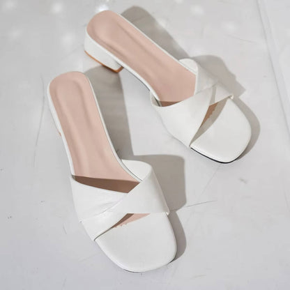 Dame Slip-in Sandaler Med Krydsremme Og Lav Blokhæl