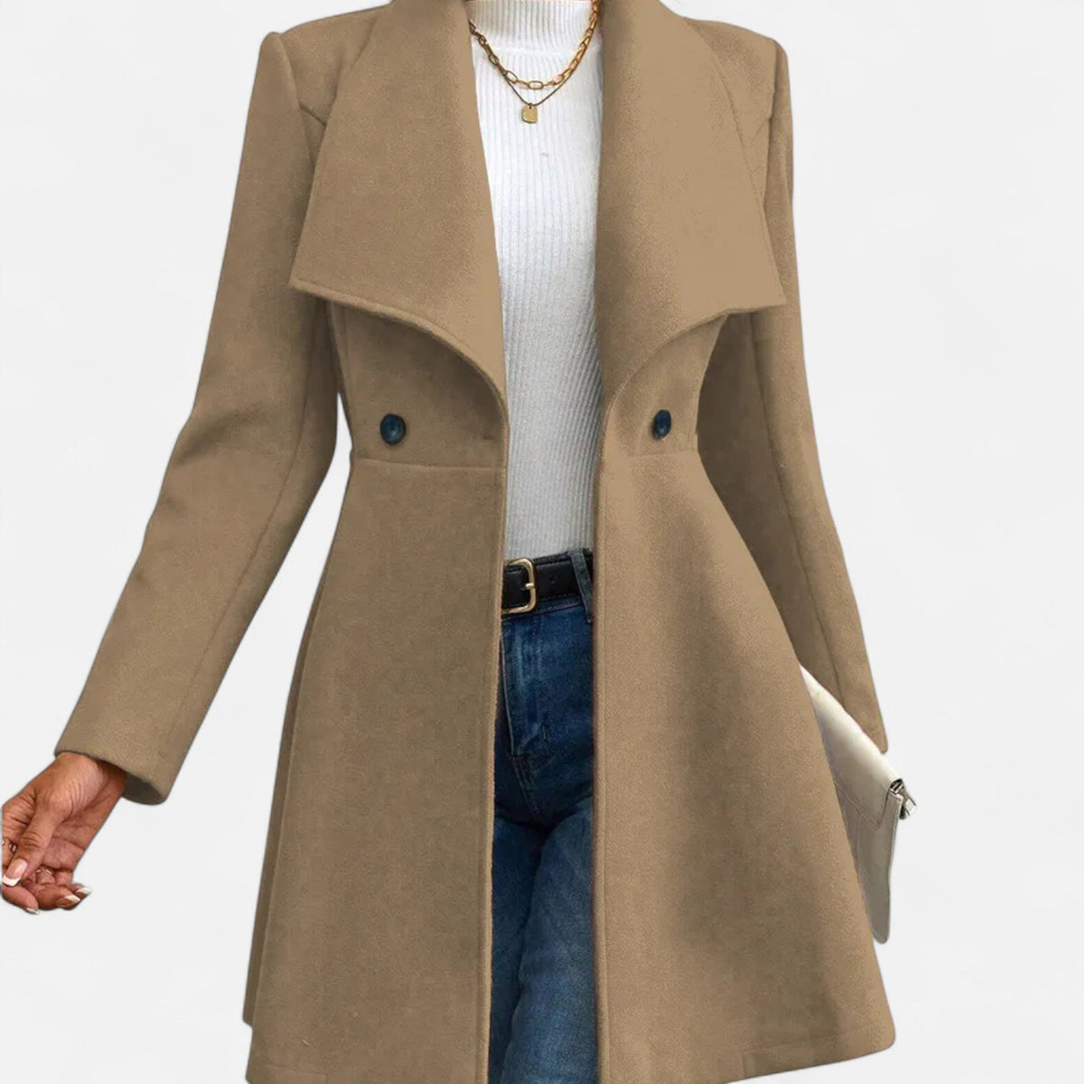 Abrigo de lana para mujer con cuello de solapa - Abrigo de invierno clásico para otoño, invierno, la oficina y el día a día