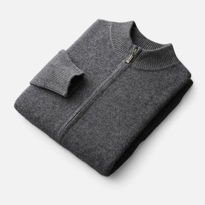 Men's Merino Wool Cardigan with Zip Closure – Elegant Knitwear for Autumn, Winter, Everyday Wear and Smart Casual Style