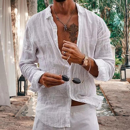 Men's Textured Shirt with Front Button Closure and Long Sleeves – Casual Shirt for Everyday Wear, Leisure, and Smart-Casual Style