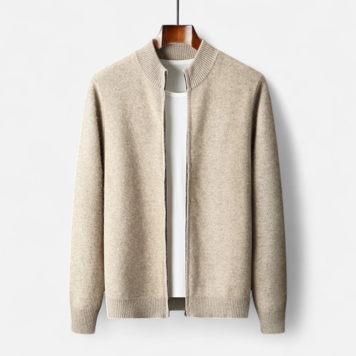 Men's Merino Wool Cardigan with Zip Closure – Elegant Knitwear for Autumn, Winter, Everyday Wear and Smart Casual Style