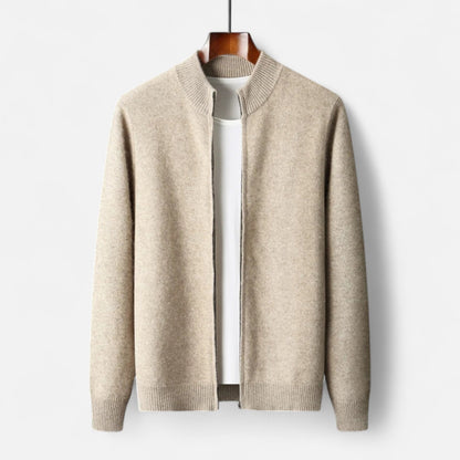 Men's Merino Wool Cardigan with Zip Closure – Elegant Knitwear for Autumn, Winter, Everyday Wear and Smart Casual Style
