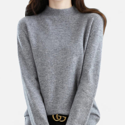 Suéter de lana pura para mujer con cuello semialto - Prenda de punto cálida y clásica para otoño, invierno, uso diario y estilo smart casual