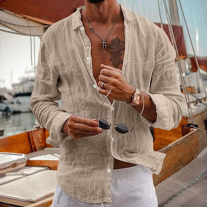 Men's Textured Shirt with Front Button Closure and Long Sleeves – Casual Shirt for Everyday Wear, Leisure, and Smart-Casual Style