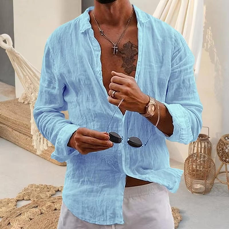 Men's Textured Shirt with Front Button Closure and Long Sleeves – Casual Shirt for Everyday Wear, Leisure, and Smart-Casual Style