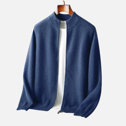 Men's Merino Wool Cardigan with Zip Closure – Elegant Knitwear for Autumn, Winter, Everyday Wear and Smart Casual Style