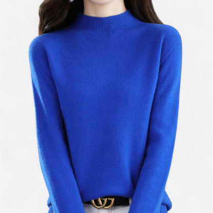 Suéter de lana pura para mujer con cuello semialto - Prenda de punto cálida y clásica para otoño, invierno, uso diario y estilo smart casual