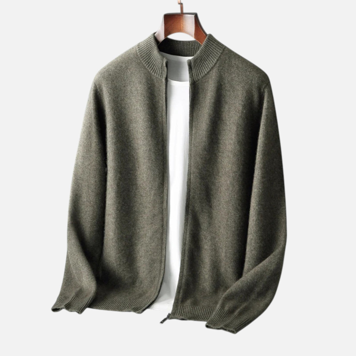 Men's Merino Wool Cardigan with Zip Closure – Elegant Knitwear for Autumn, Winter, Everyday Wear and Smart Casual Style