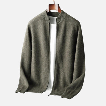 Men's Merino Wool Cardigan with Zip Closure – Elegant Knitwear for Autumn, Winter, Everyday Wear and Smart Casual Style