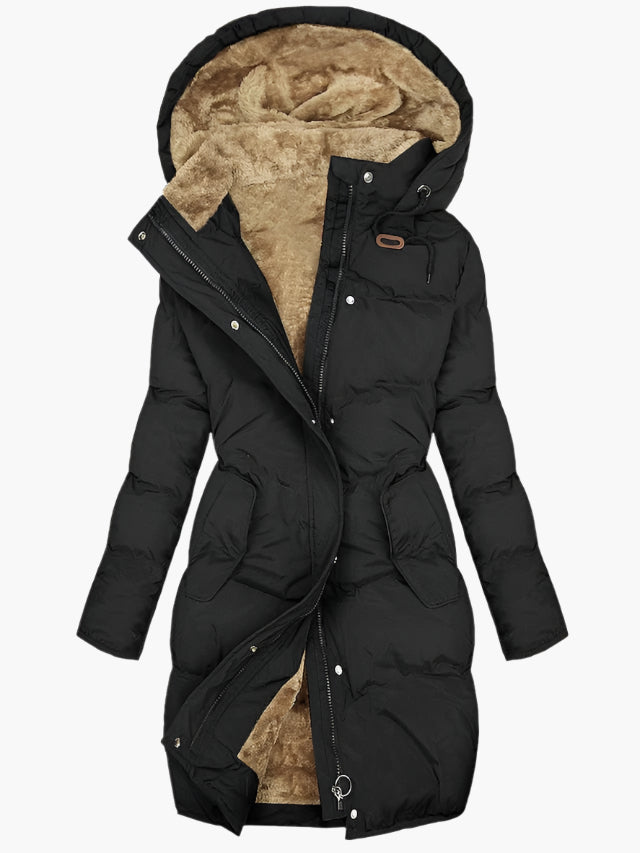 Women's Long Quilted Winter Coat with Hood and Fitted Silhouette – Warm, Insulated Coat for Cold Days, Commuting and Everyday Outdoor Wear