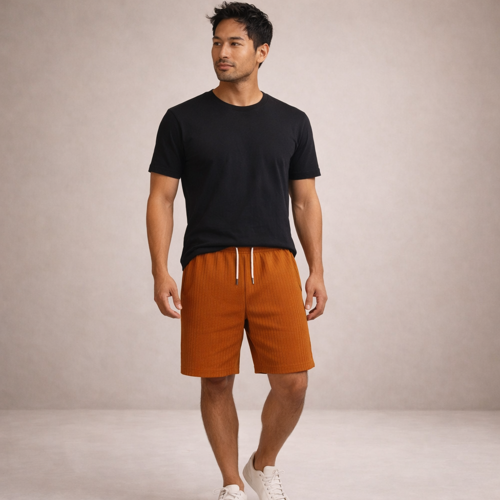 Herre Hørshorts Med Snøretalje Og Print – Afslappede Sommershorts Til Ferie, Strand, Fritid Og Hverdagsbrug
