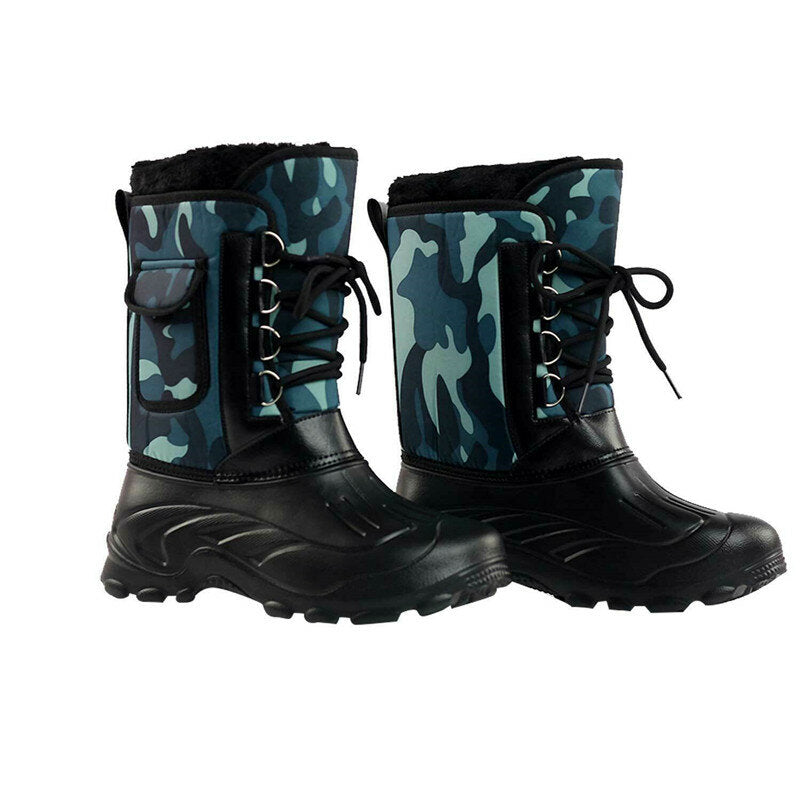 Botas de nieve impermeables para hombre con forro de felpa, cordones y suela de goma antideslizante – Cálidas botas de invierno hasta media pantorrilla para días fríos y actividades al aire libre