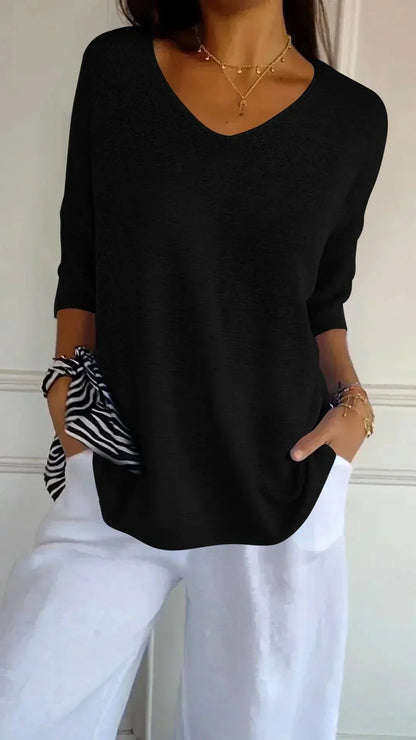 Women's Loose-Fit V-Neck Knit Top – Lightweight and Long Knitwear for Everyday Wear, Leisure and Smart Casual Style
