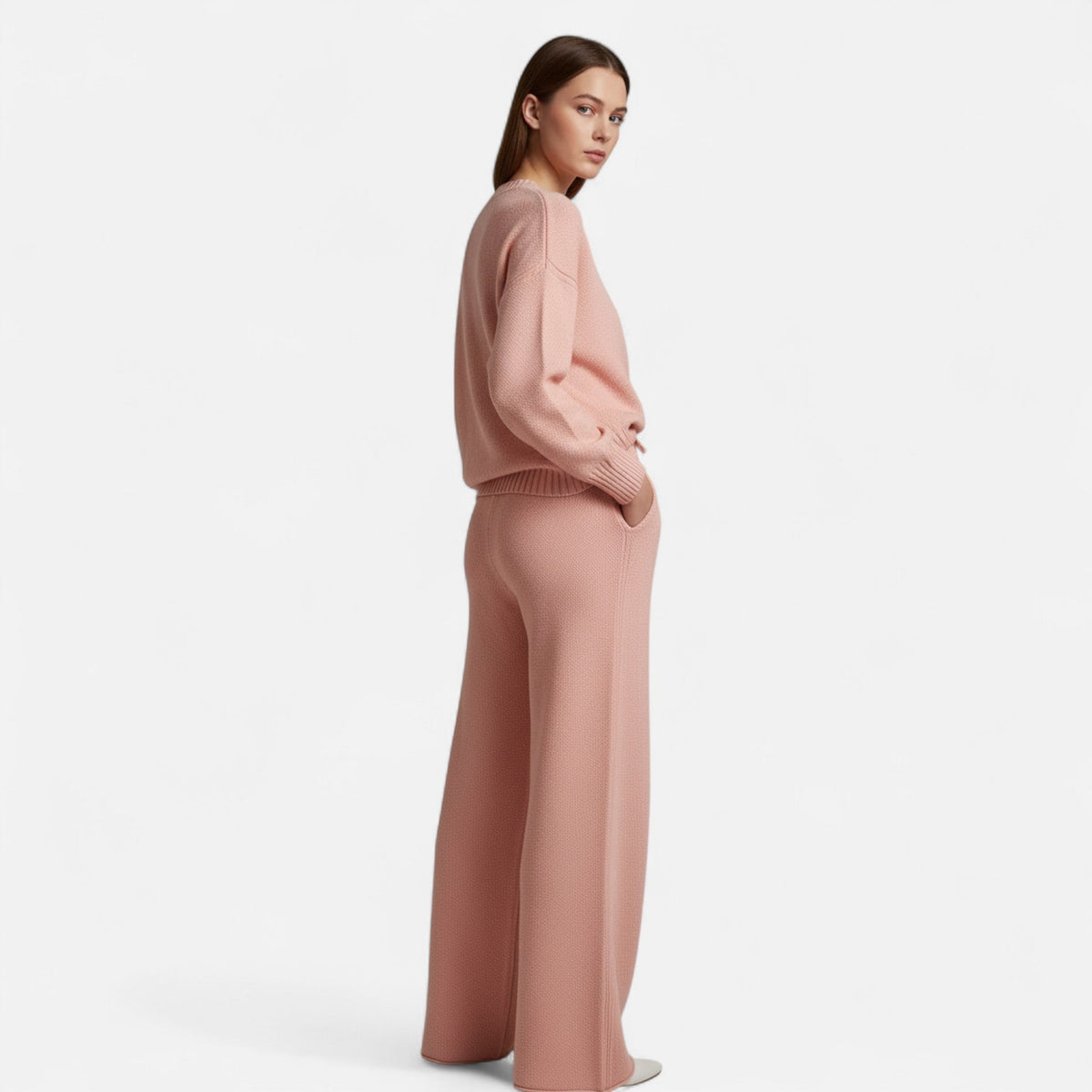 Conjunto de punto de 2 piezas para mujer con suéter y pantalones de pierna ancha - Conjunto elegante para otoño, invierno, uso diario y estilo smart casual