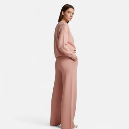 Conjunto de punto de 2 piezas para mujer con suéter y pantalones de pierna ancha - Conjunto elegante para otoño, invierno, uso diario y estilo smart casual